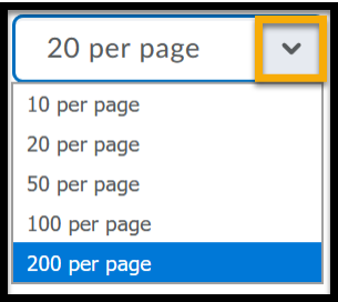 Drop down menu expanded to 200 per page.