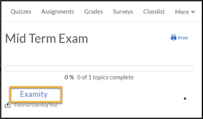 Sample Mid-term submodule with Examity link setup.