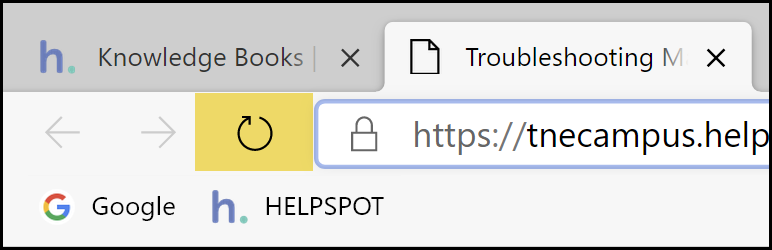 Browser window capture of upper toolbar area with refresh circular arrow icon highlighted.