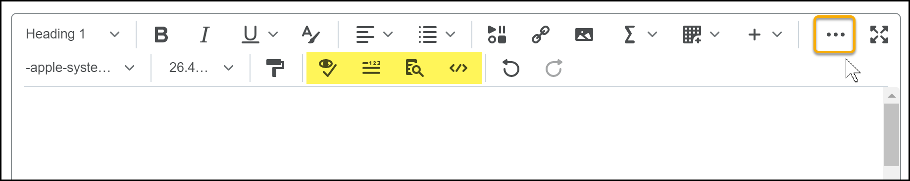 Old toolbar items, check accessibility, spell check, edit HTML, and Preview moved to top bar.