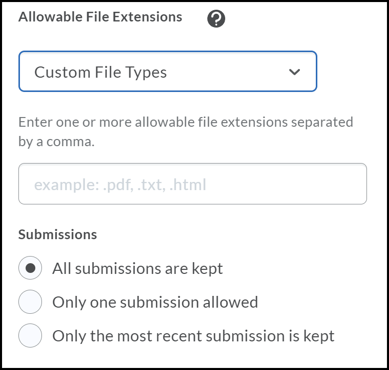 Field open to list allowed extensions separated by a comma.