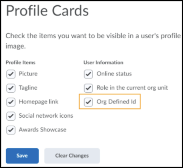 User Profile Card Expanded to reveal check boxes for profile items and user information.