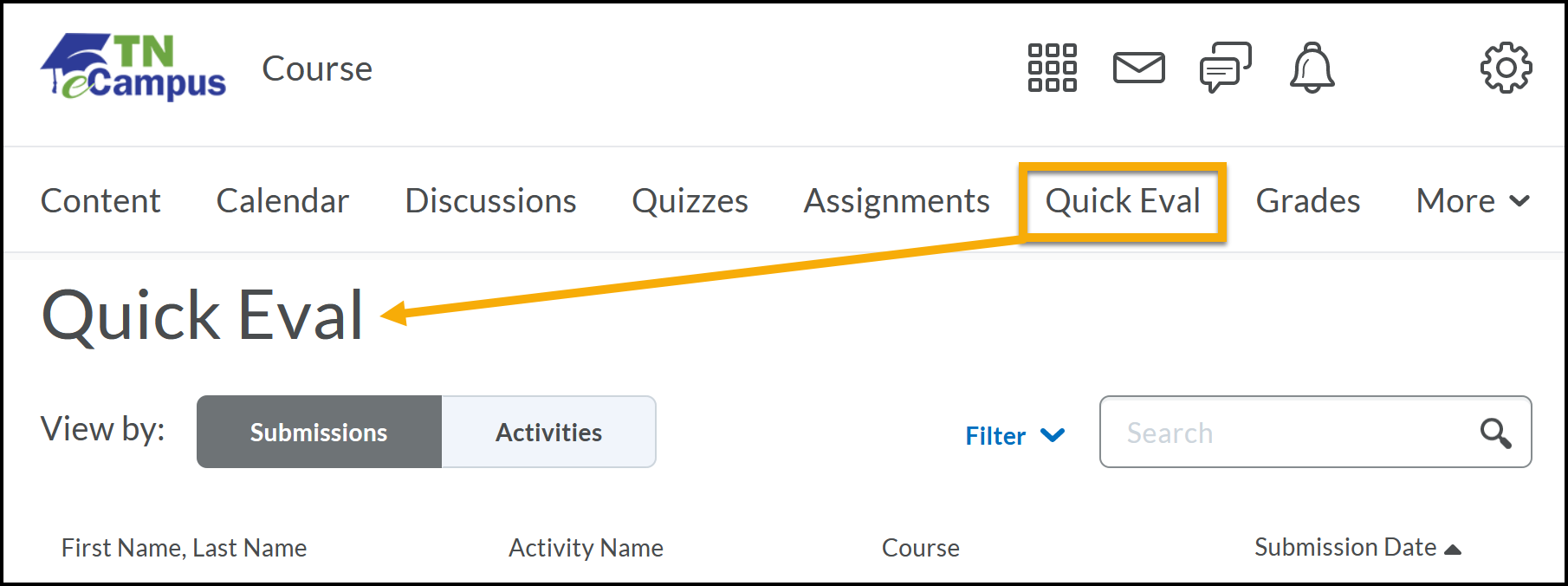 Triple period/menu icon highlighted expanding Dismissed activities in the Quick Eval window.