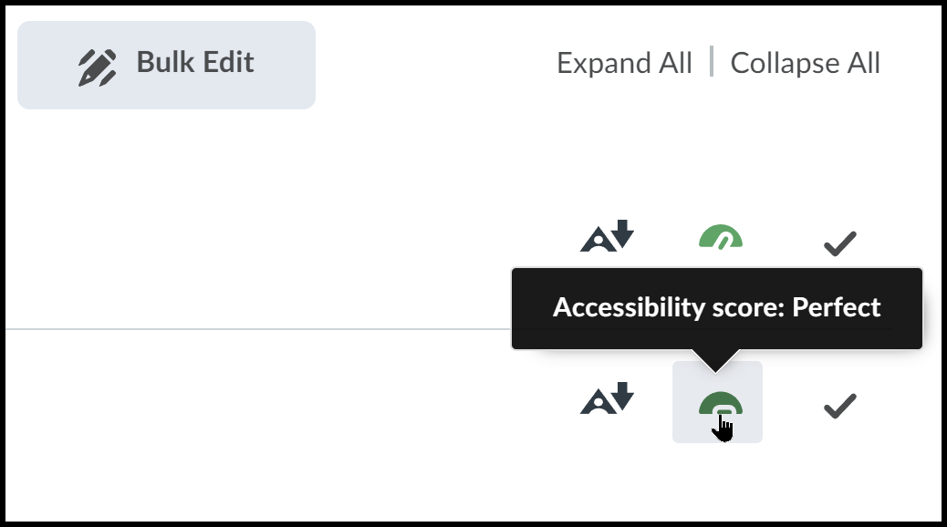 Ally icon highlighted showing dark green Perfect 100% accessibility score.