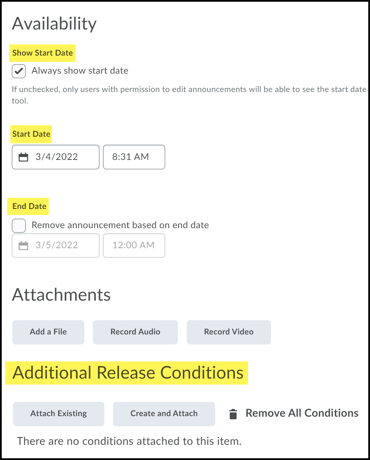 Availability dates highlighted. Release conditions highlighted.