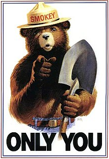 Vintage Smokey the Bear image with the caption "Only You" as only you can prevent forest fires play on words.