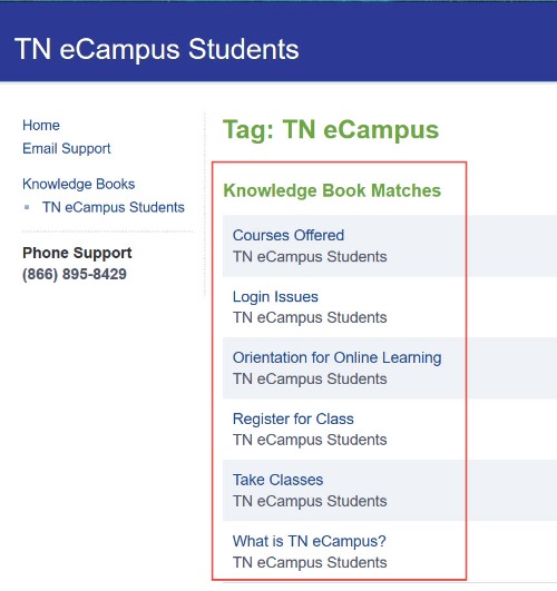 Screencast image of TN eCampus Students result page for TN eCampus as a knowledge tag search.