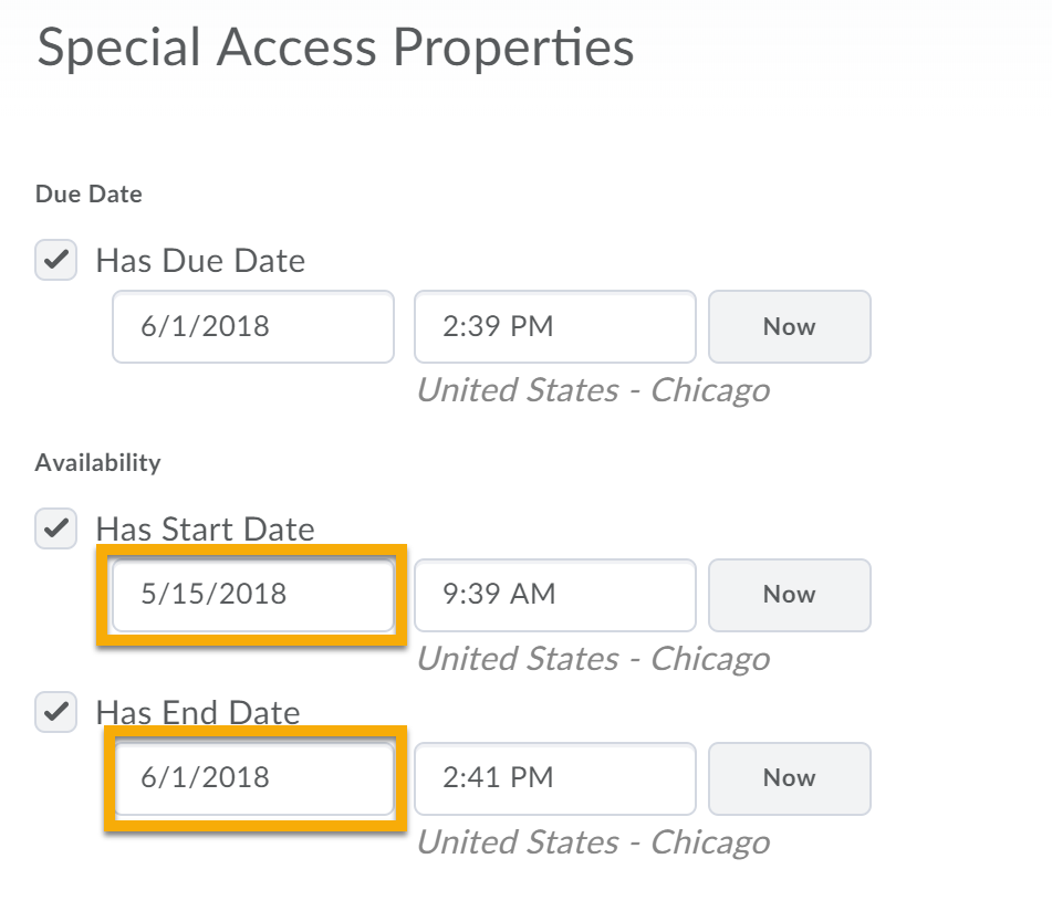 Date availability options for special access highlighted..